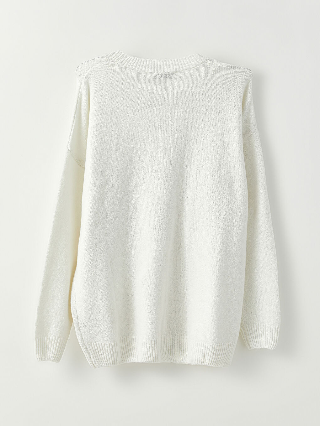 Ekru Bisiklet Yaka Düz Uzun Kollu Kadın Triko Kazak-6