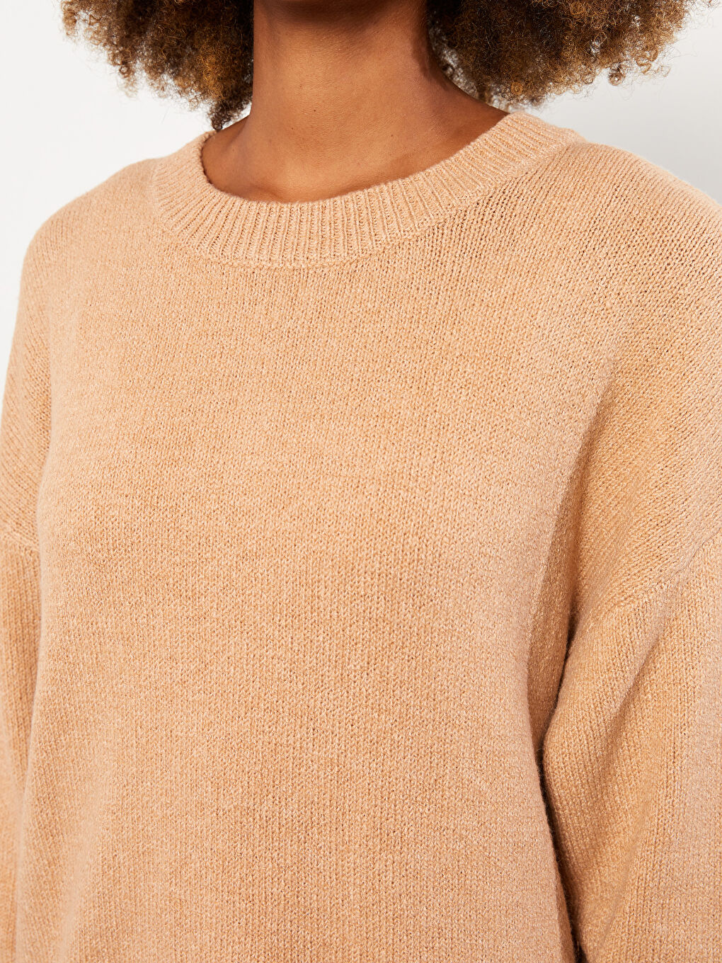 Kahverengi Bisiklet Yaka Düz Uzun Kollu Kadın Triko Kazak-3