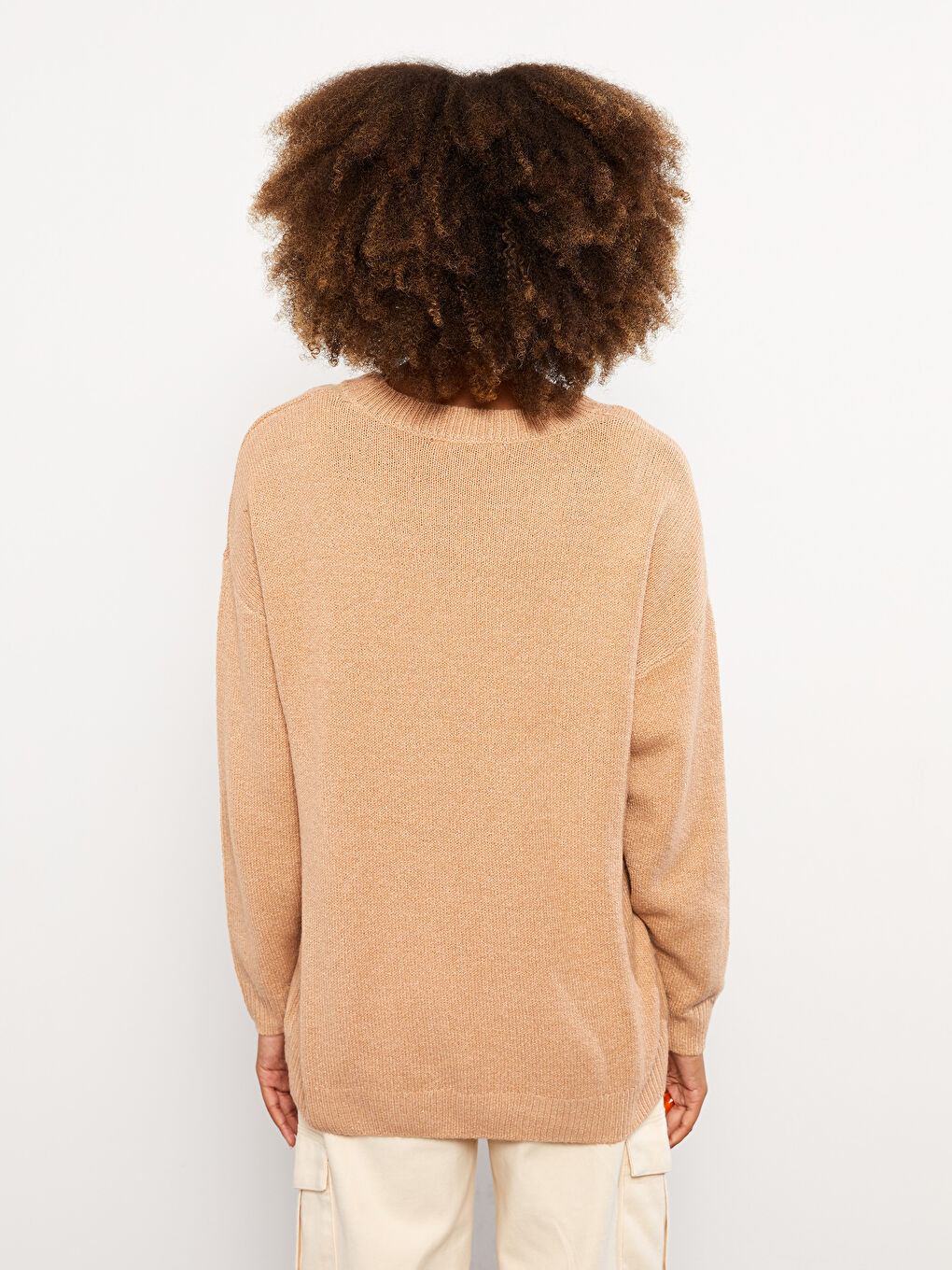 Kahverengi Bisiklet Yaka Düz Uzun Kollu Kadın Triko Kazak-4