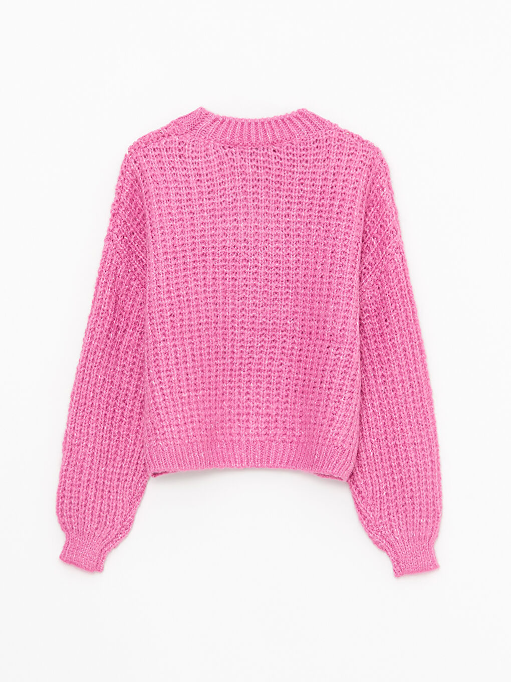 Pembe Bisiklet Yaka Kendinden Desenli Uzun Kollu Kadın Triko Kazak-6