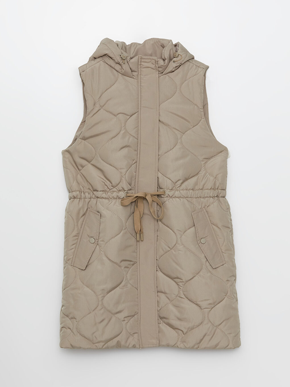 Kahverengi Kapüşonlu Kendinden Desenli Kadın Şişme Yelek-7