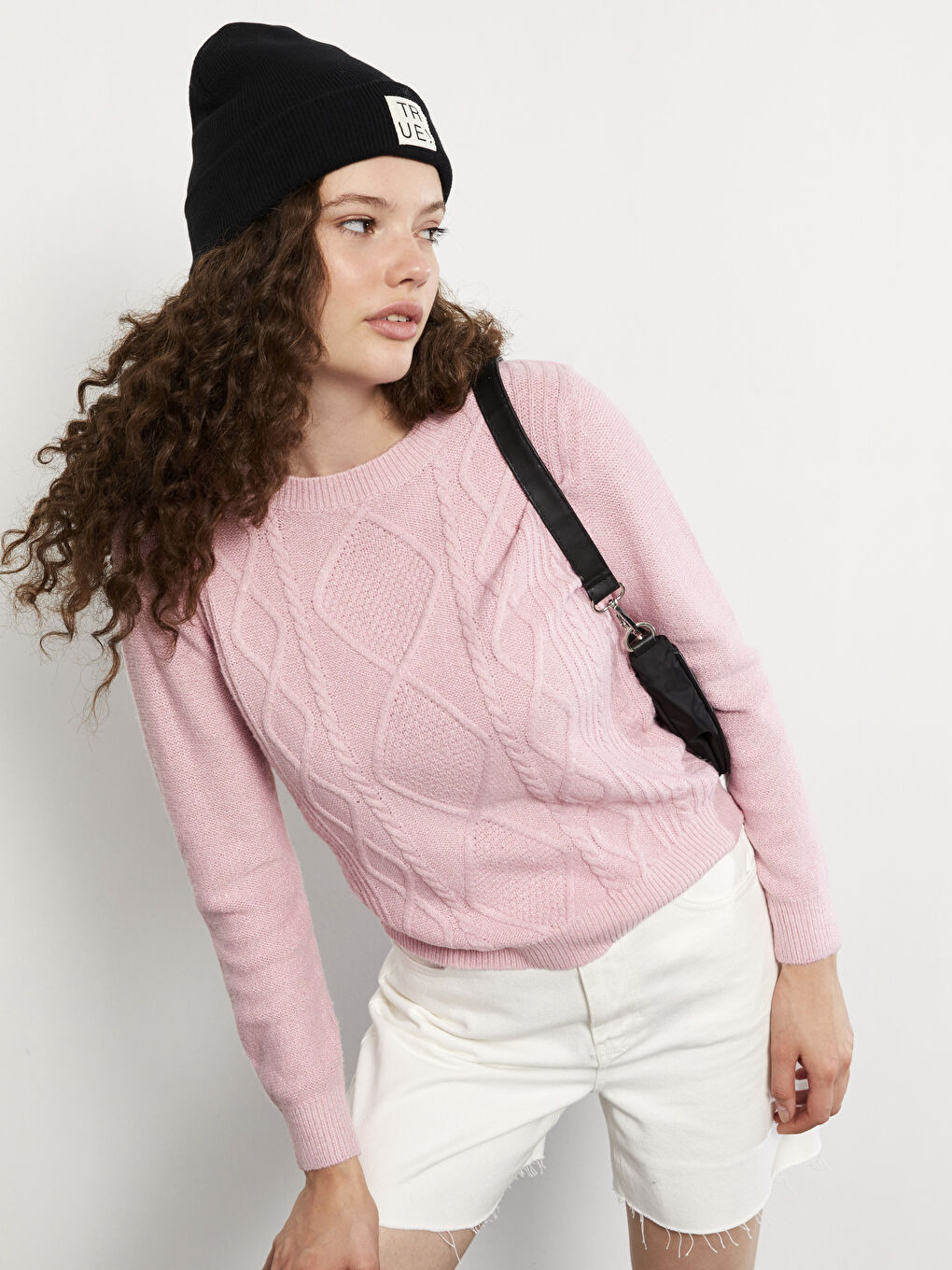 Crew Neck Self Patterned Long Sleeve Women's Knitwear Sweater