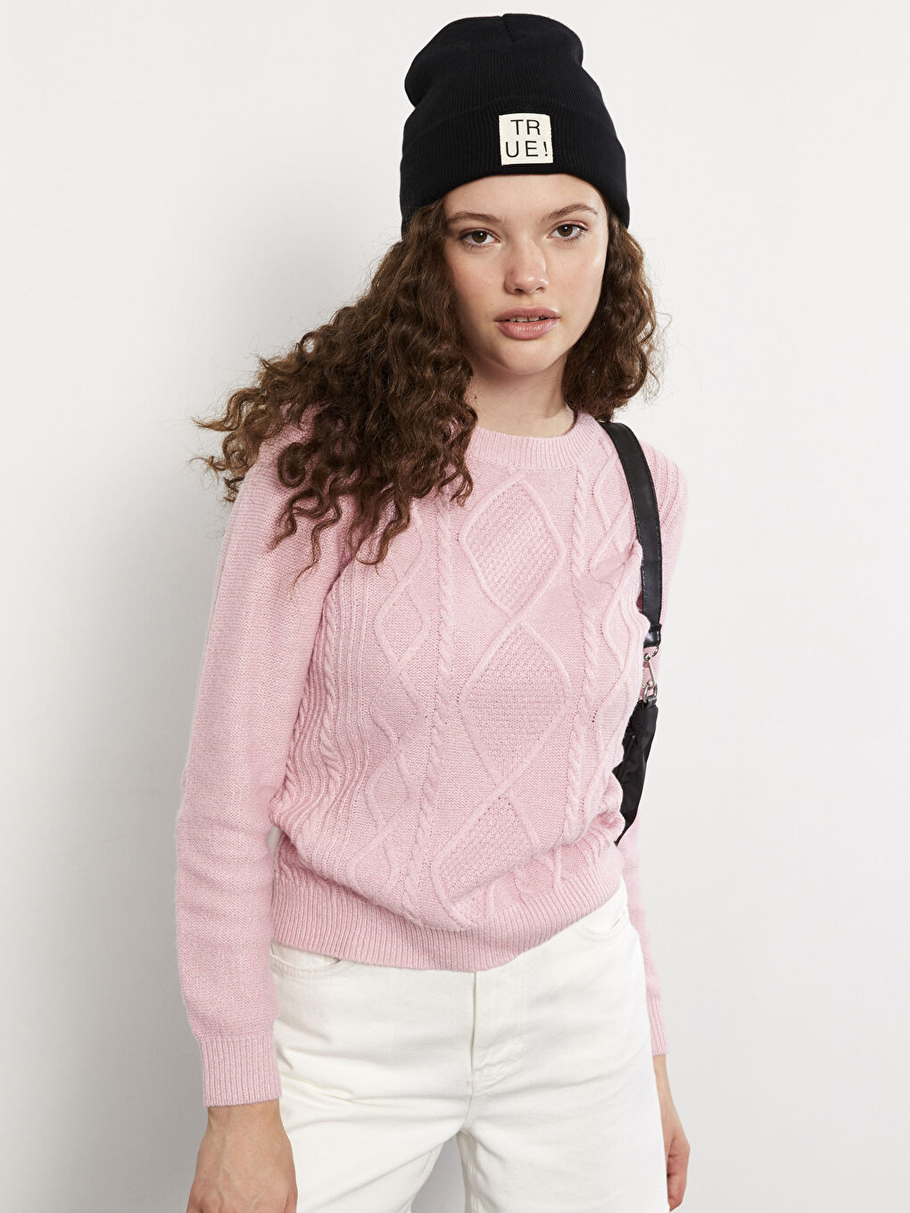 Crew Neck Self Patterned Long Sleeve Women's Knitwear Sweater-1