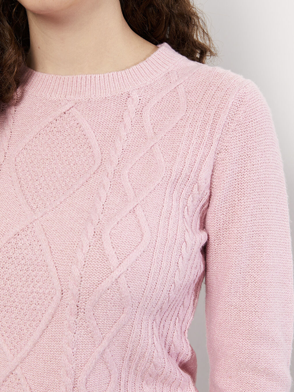 Crew Neck Self Patterned Long Sleeve Women's Knitwear Sweater-3