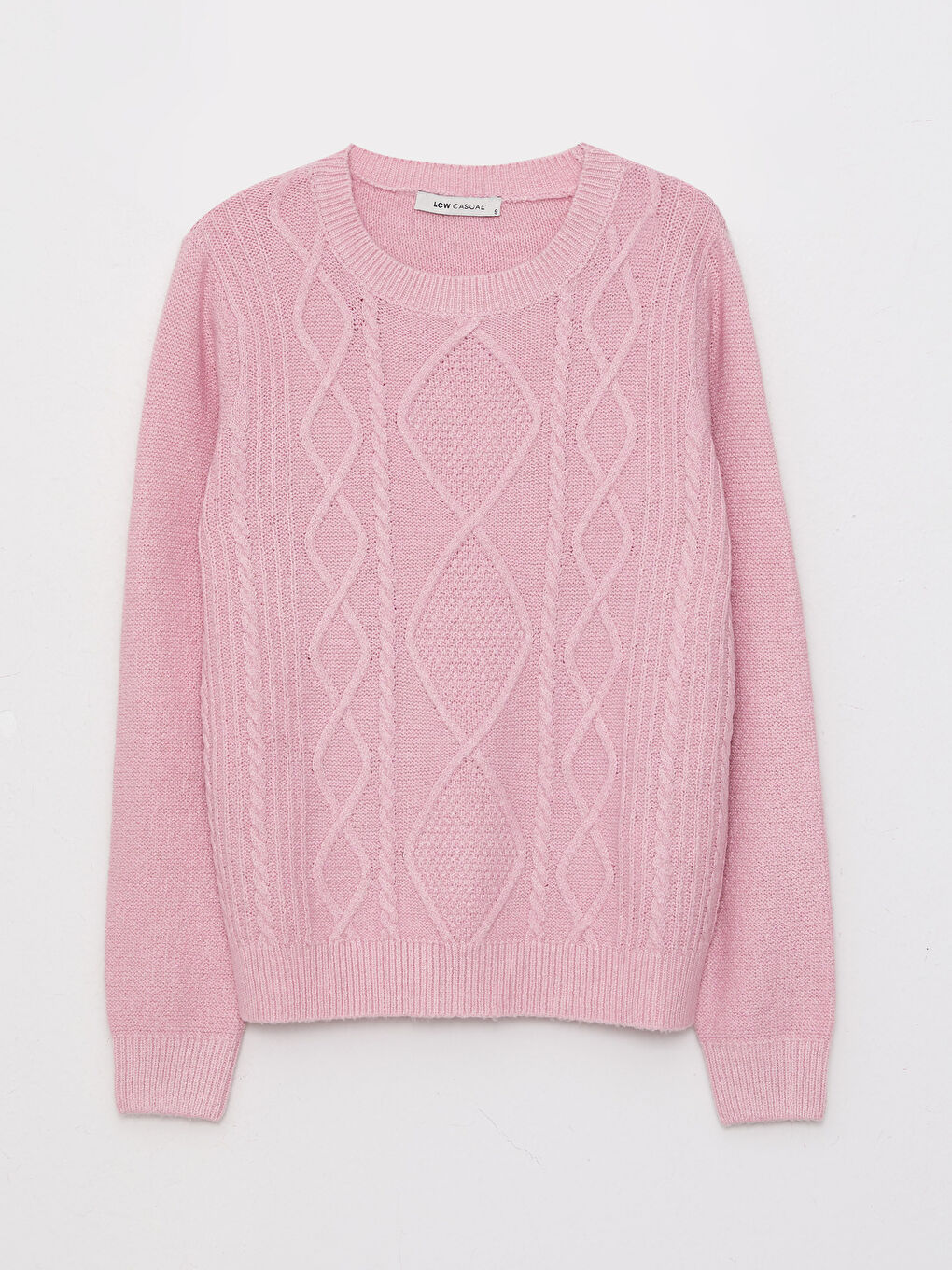 Crew Neck Self Patterned Long Sleeve Women's Knitwear Sweater-5