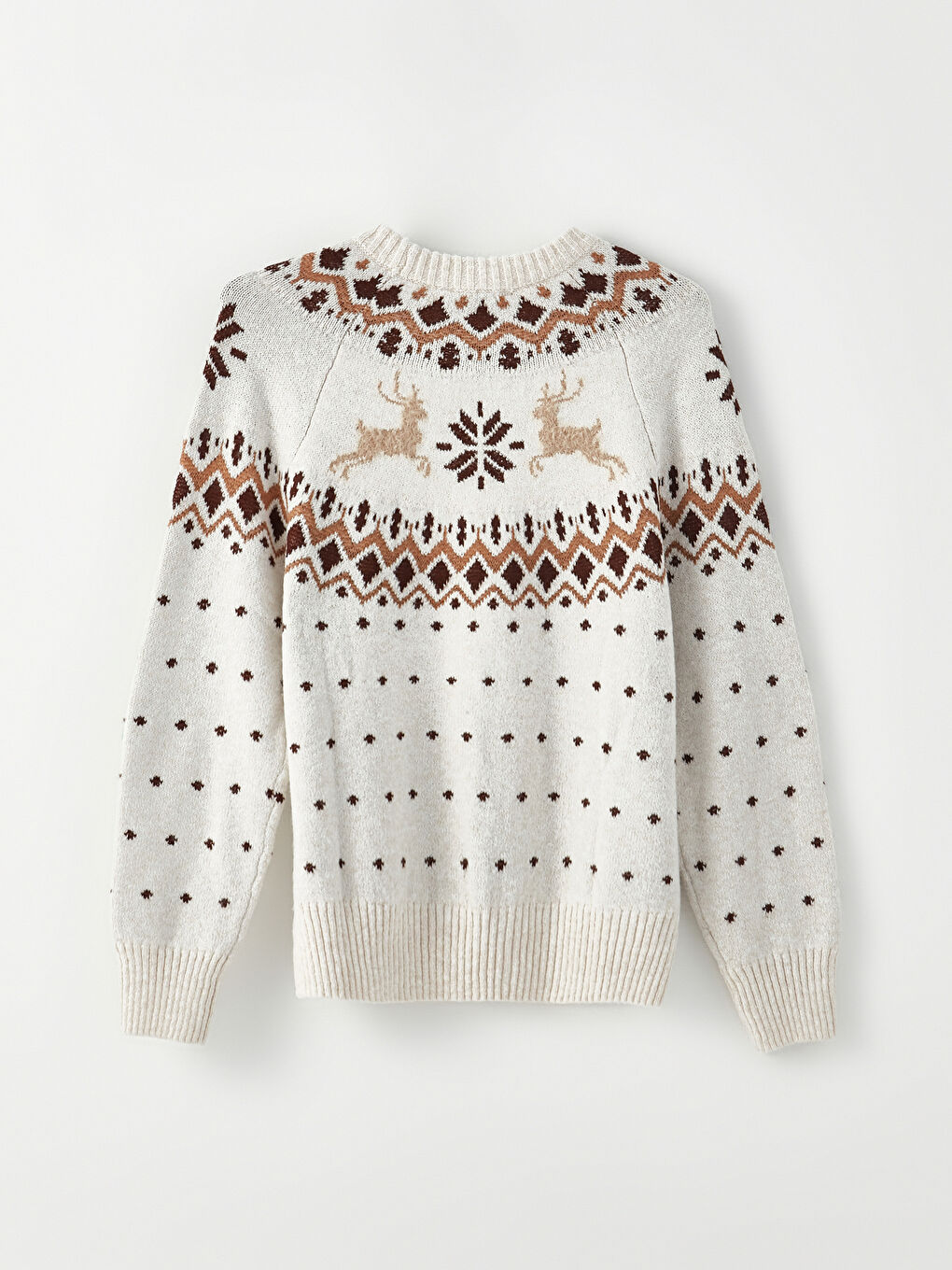 Ekru Bisiklet Yaka Yılbaşı Temalı Uzun Kollu Kadın Triko Kazak-1