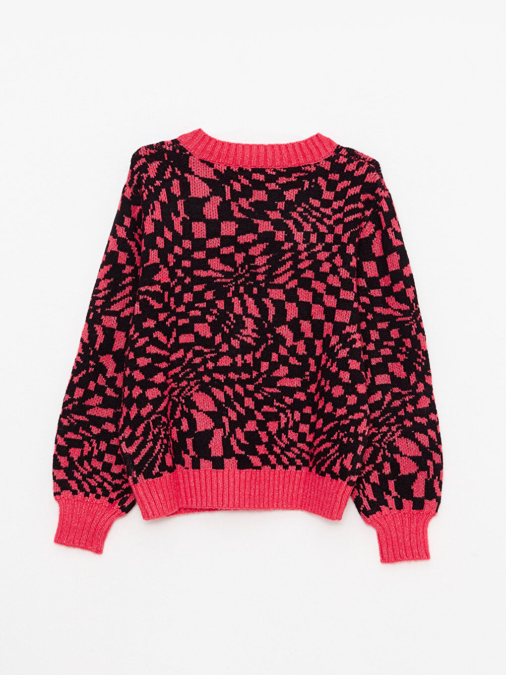 Mercan V Yaka Desenli Uzun Kollu Kadın Triko Kazak-6