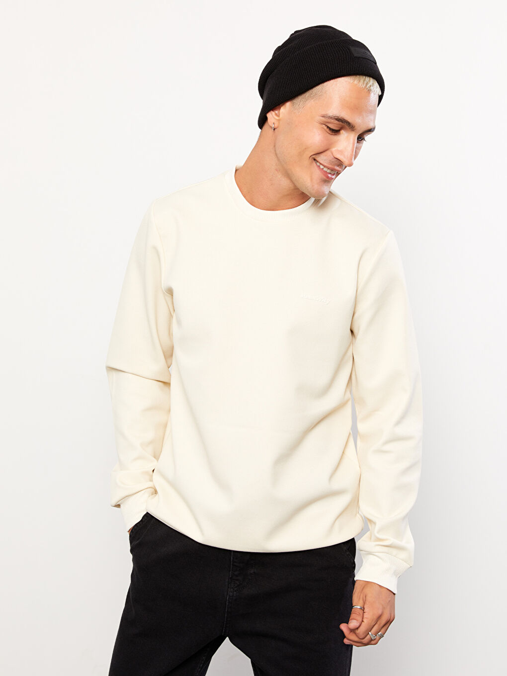 Gri Bisiklet Yaka Uzun Kollu Erkek Sweatshirt