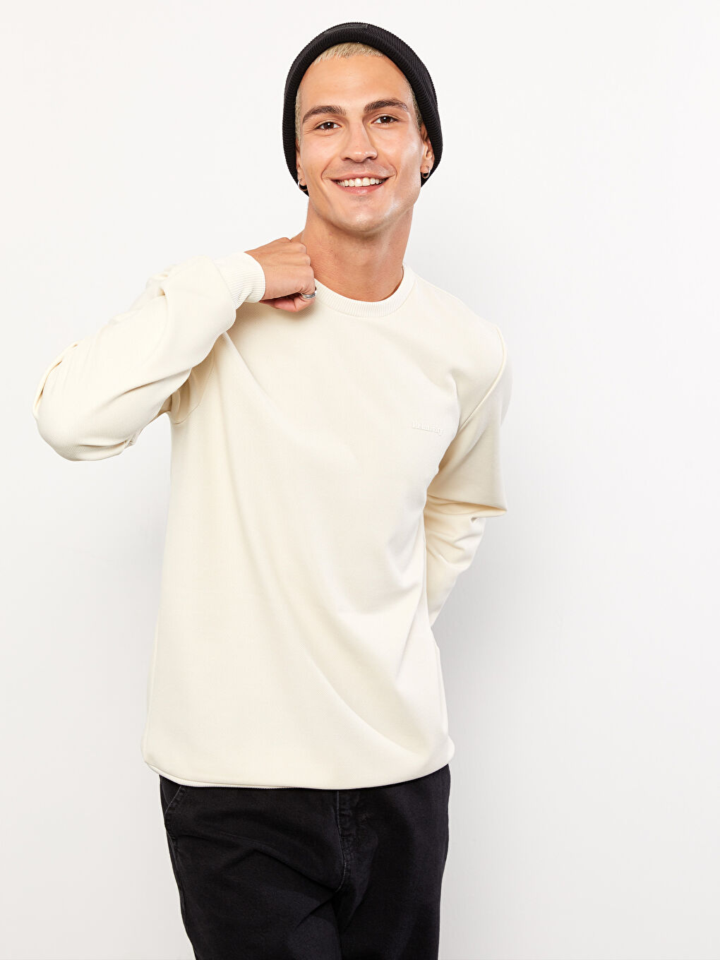 Gri Bisiklet Yaka Uzun Kollu Erkek Sweatshirt-2