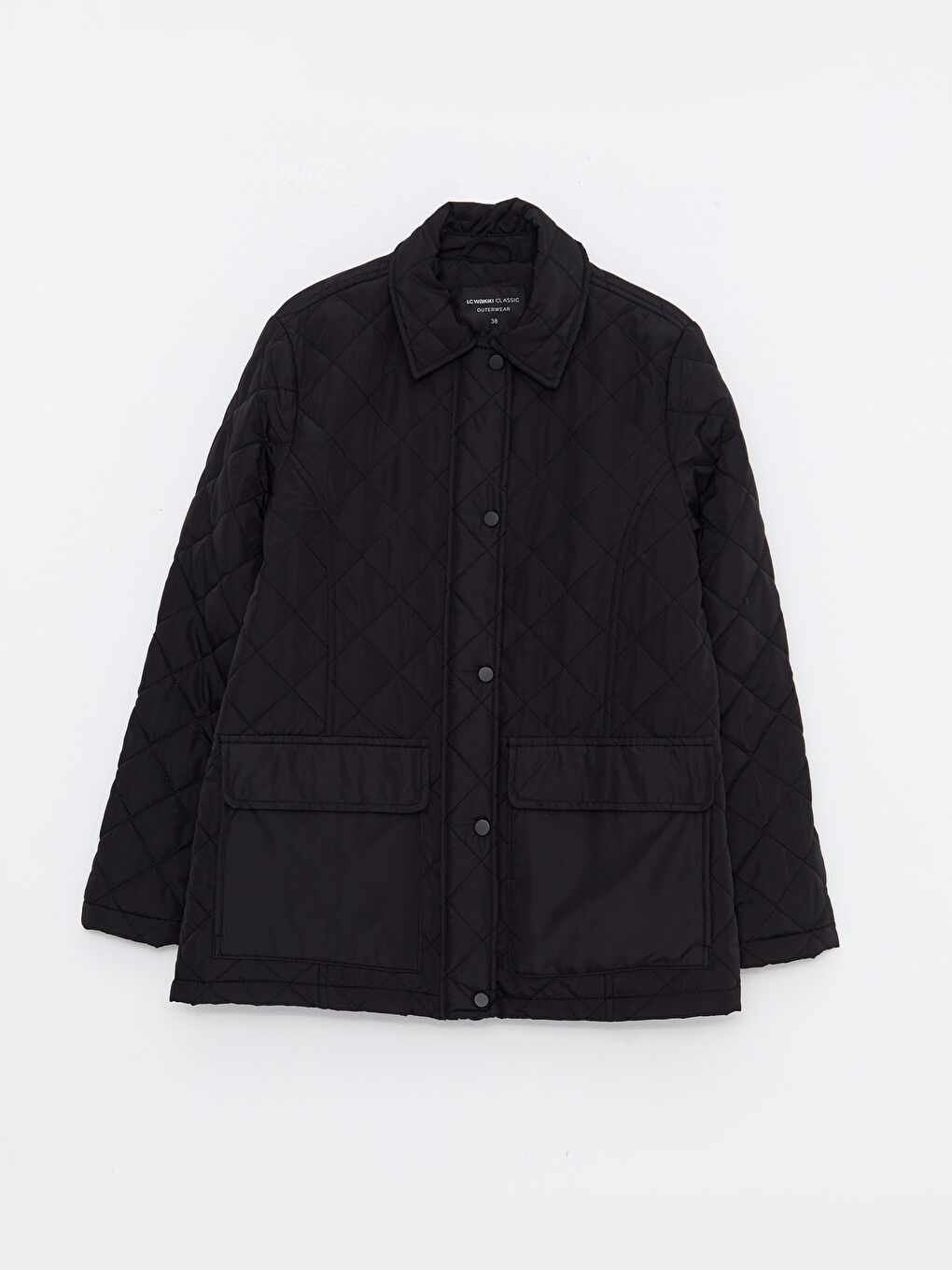 Siyah Gömlek Yaka Kapitone Kadın Şişme Mont-6