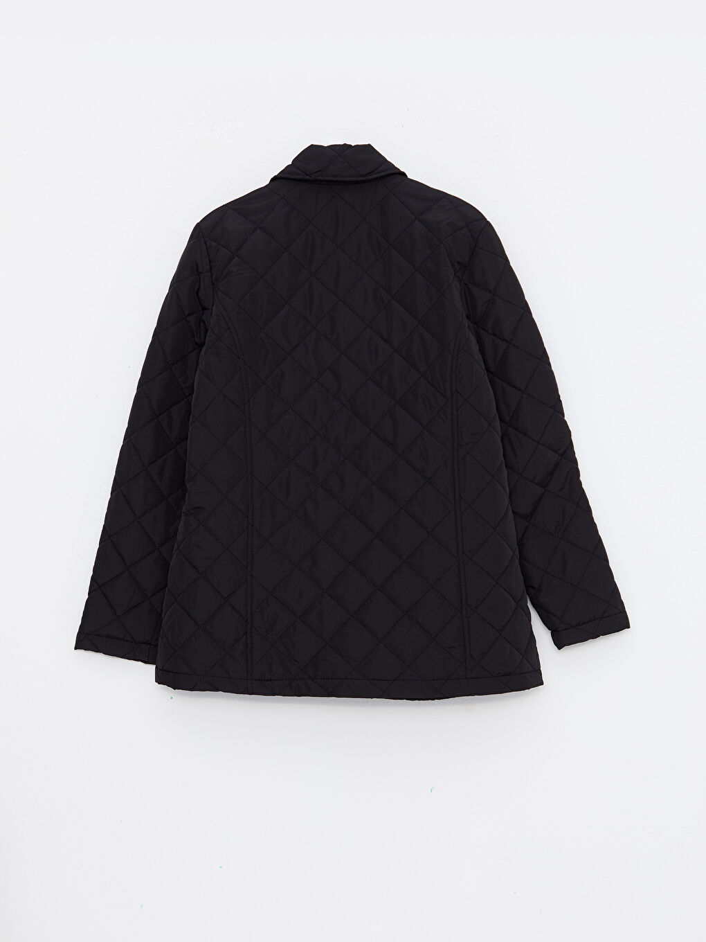 Siyah Gömlek Yaka Kapitone Kadın Şişme Mont-7