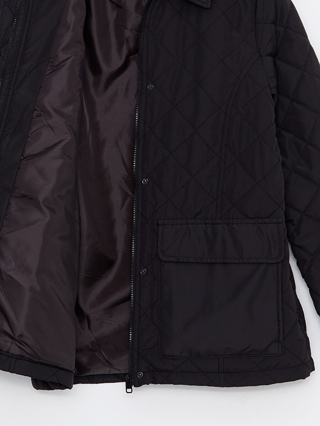 Siyah Gömlek Yaka Kapitone Kadın Şişme Mont-8