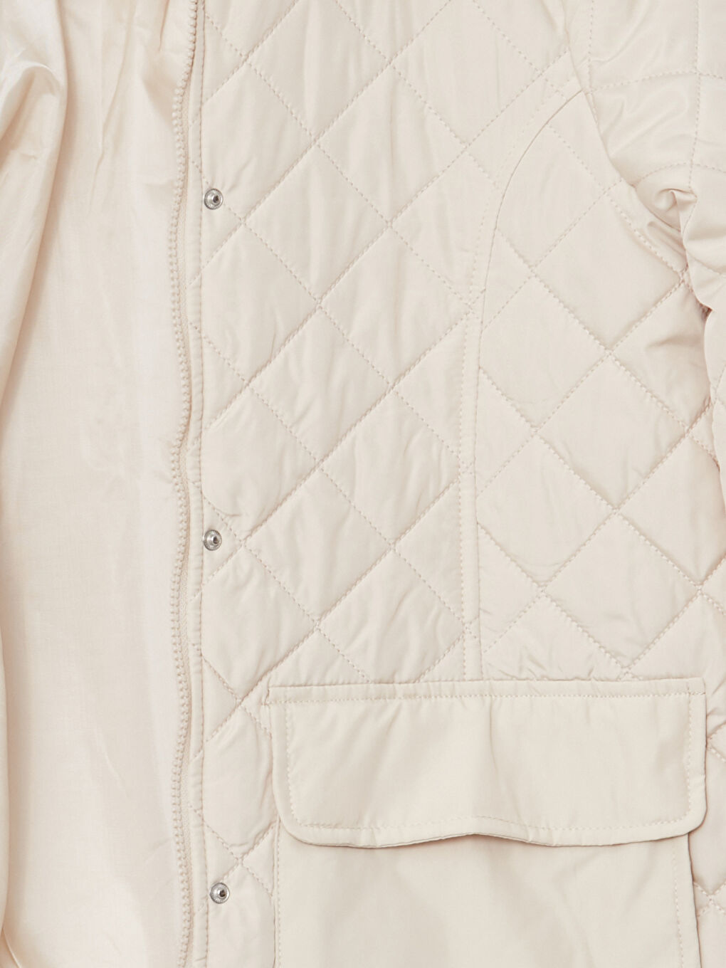 Bej Gömlek Yaka Kapitone Kadın Şişme Mont-7