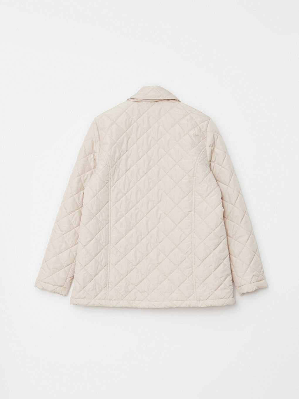 Bej Gömlek Yaka Kapitone Kadın Şişme Mont-8