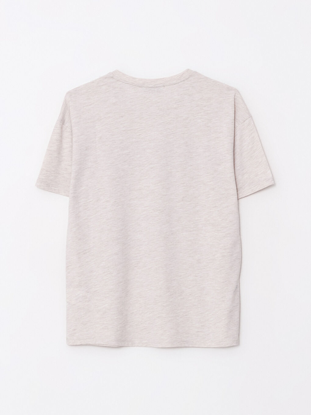 Bej Bisiklet Yaka Baskılı Kısa Kollu Kadın Tişört-6