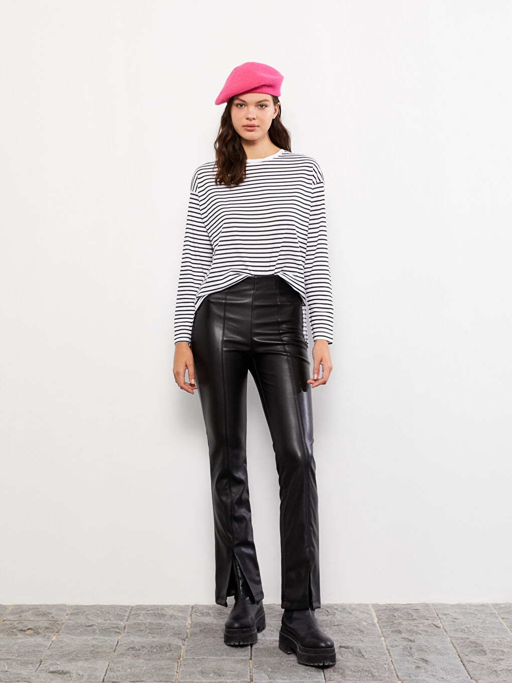 Standard Fit Regular Faux Leather Women's Trousers-1