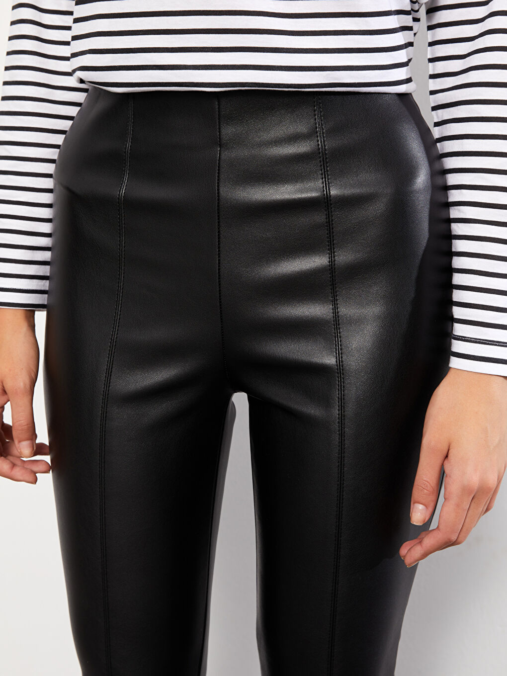 Standard Fit Regular Faux Leather Women's Trousers-2