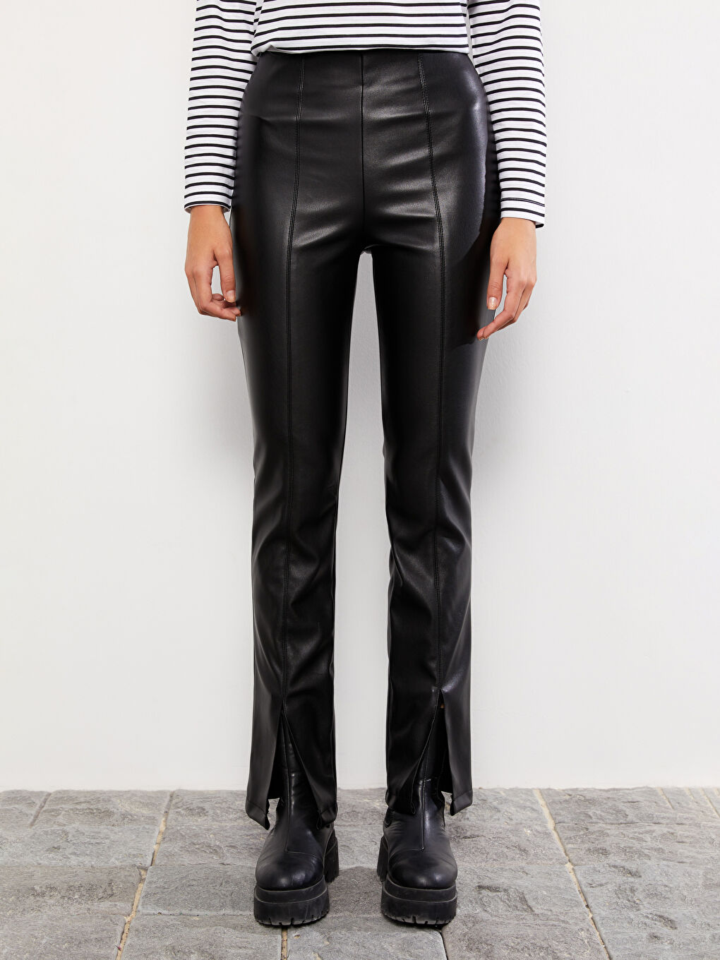 Standard Fit Regular Faux Leather Women's Trousers-3