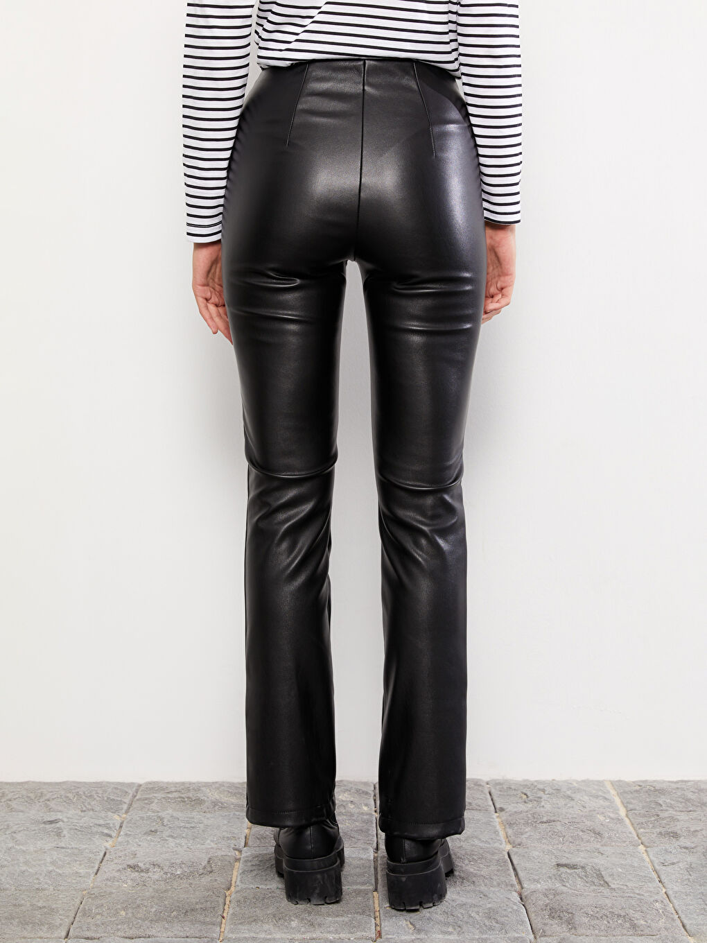 Standard Fit Regular Faux Leather Women's Trousers-4