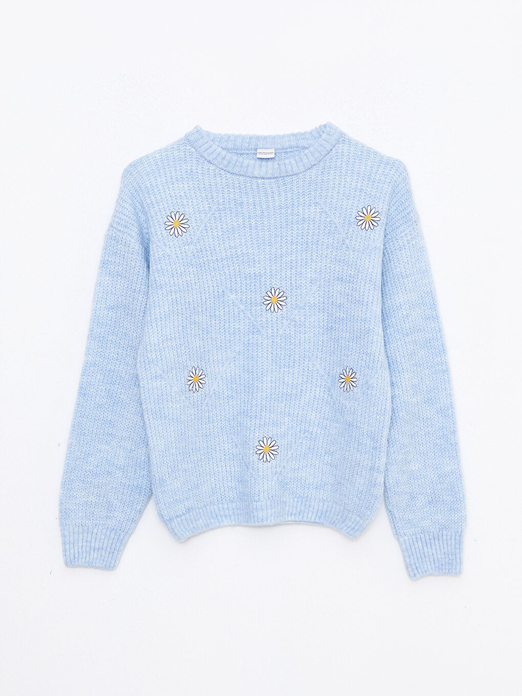 Mavi Bisiklet Yaka Desenli Uzun Kollu Kız Çocuk Triko Kazak