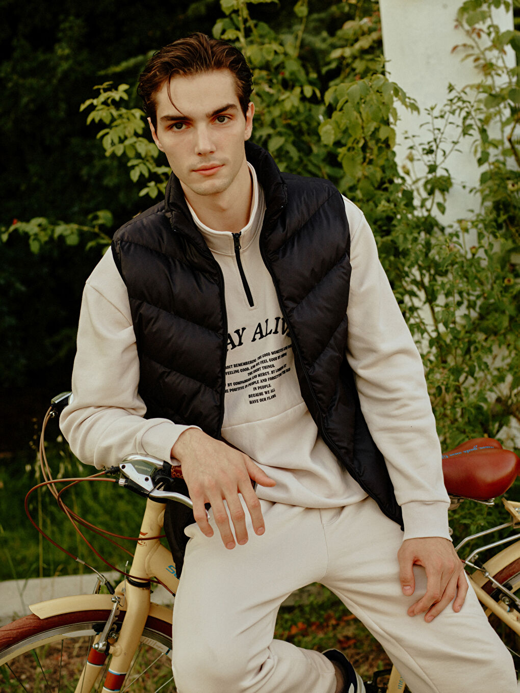 Oversize Stand Up Collar Long Sleeve Printed Men's Sweatshirt