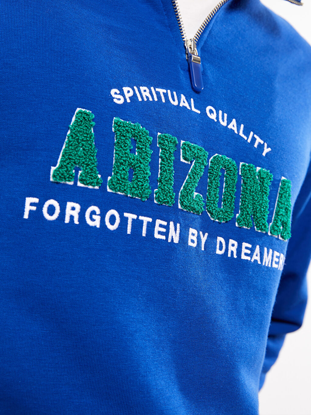 Mavi Oversize Dik Yaka Uzun Kollu Baskılı Erkek Sweatshirt-3