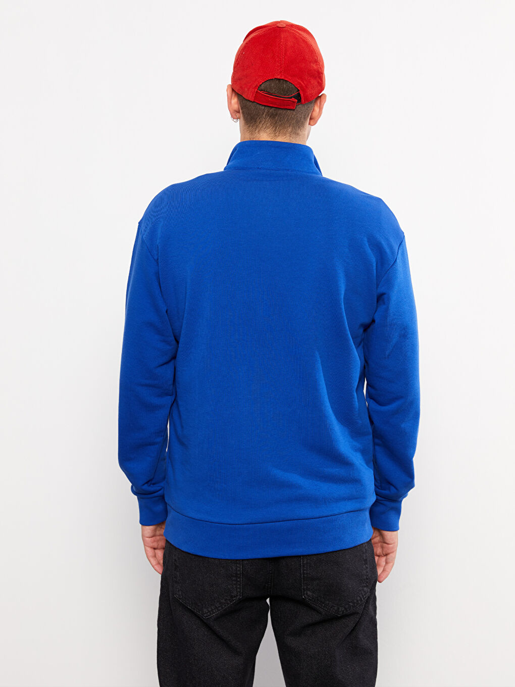 Mavi Oversize Dik Yaka Uzun Kollu Baskılı Erkek Sweatshirt-4