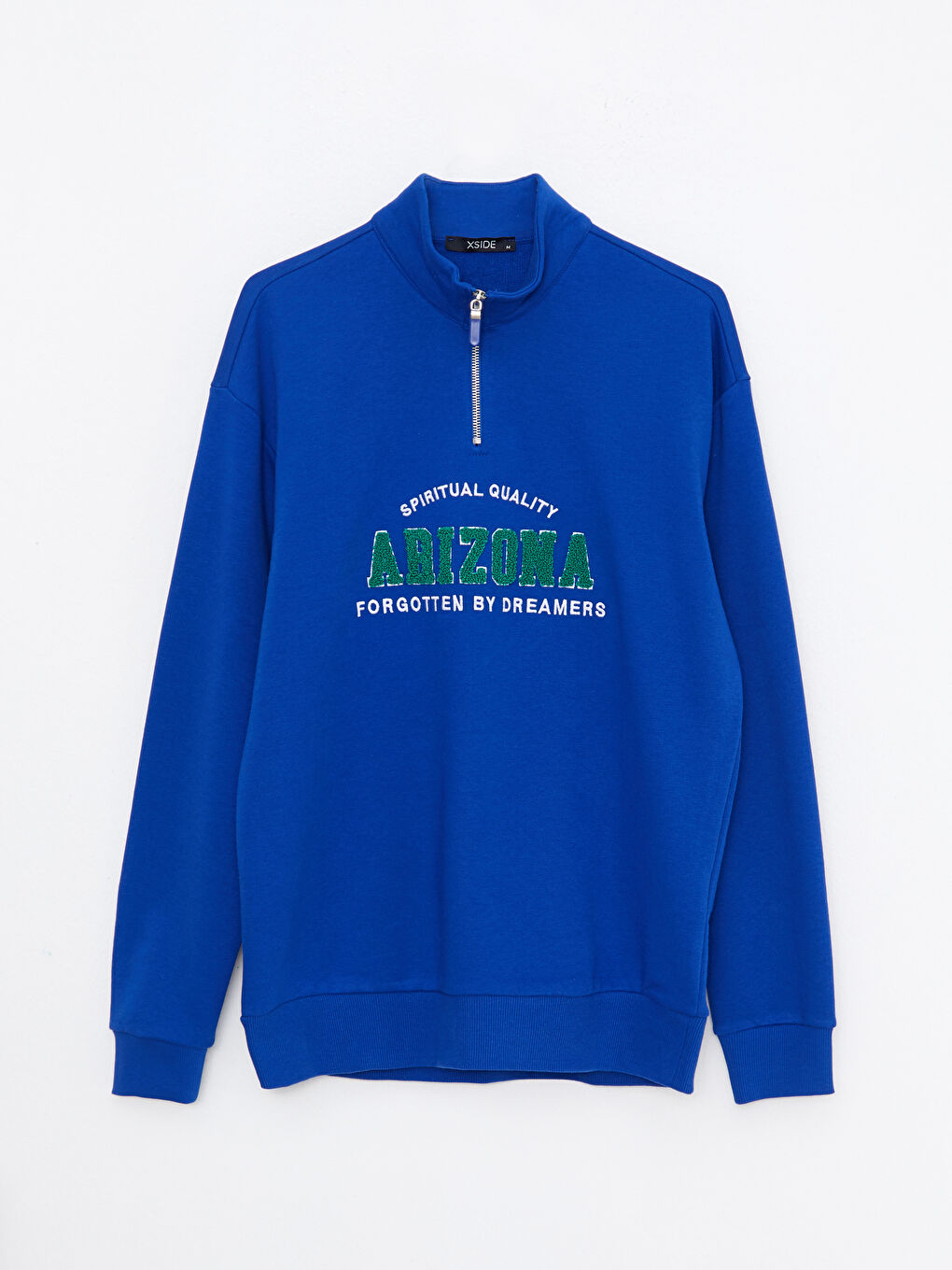 Mavi Oversize Dik Yaka Uzun Kollu Baskılı Erkek Sweatshirt-5