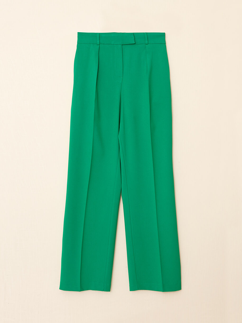 Yeşil Kadın Yüksek Bel Rahat Kalıp Düz Pantolon-7