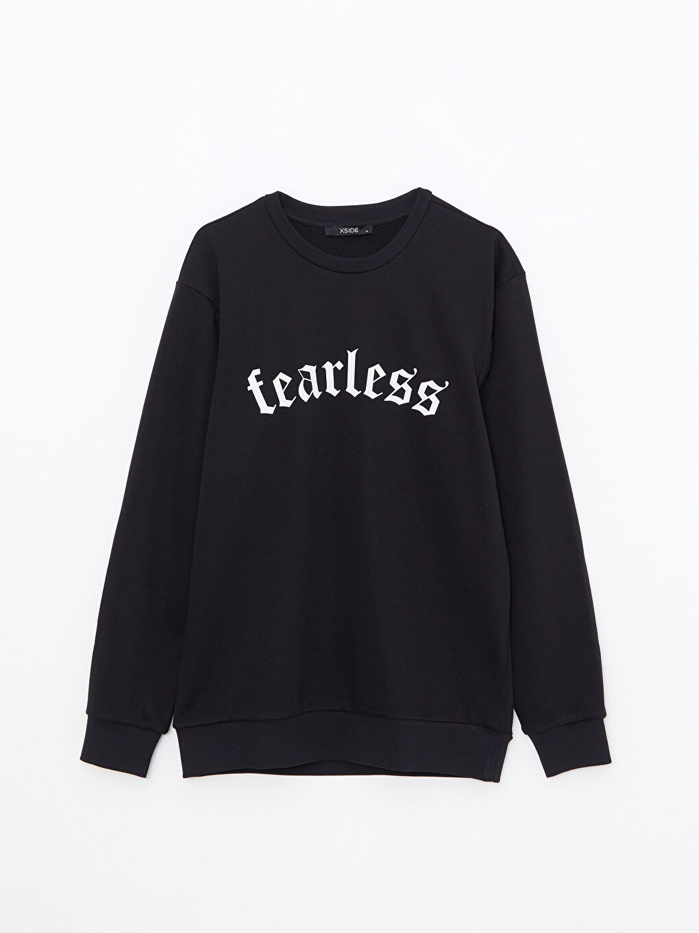 Siyah Bisiklet Yaka Baskılı Erkek Kalın Sweatshirt-4