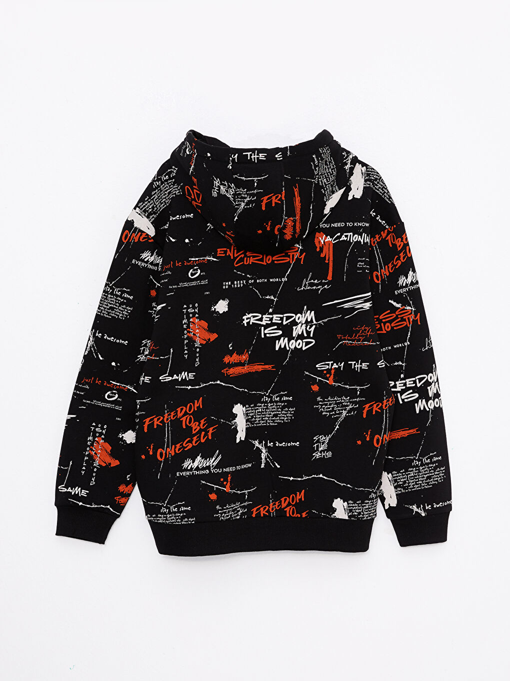 Siyah Uzun Kollu Baskılı Erkek Kalın Hoodie-6