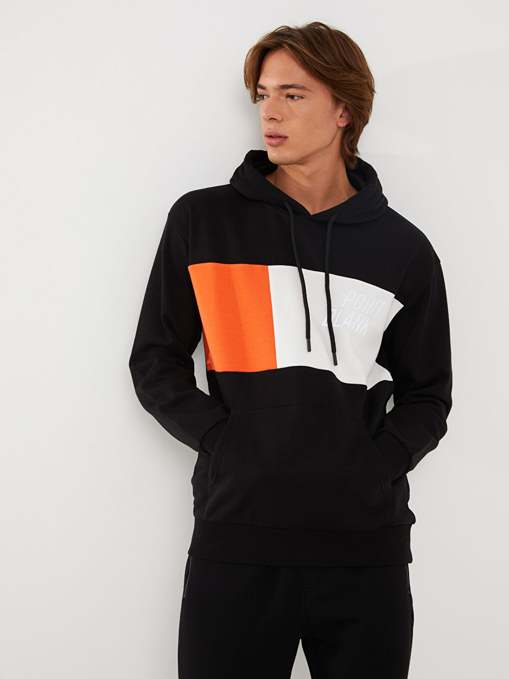 LCW Casual Yeni Siyah Uzun Kollu Renk Bloklu Erkek Hoodie