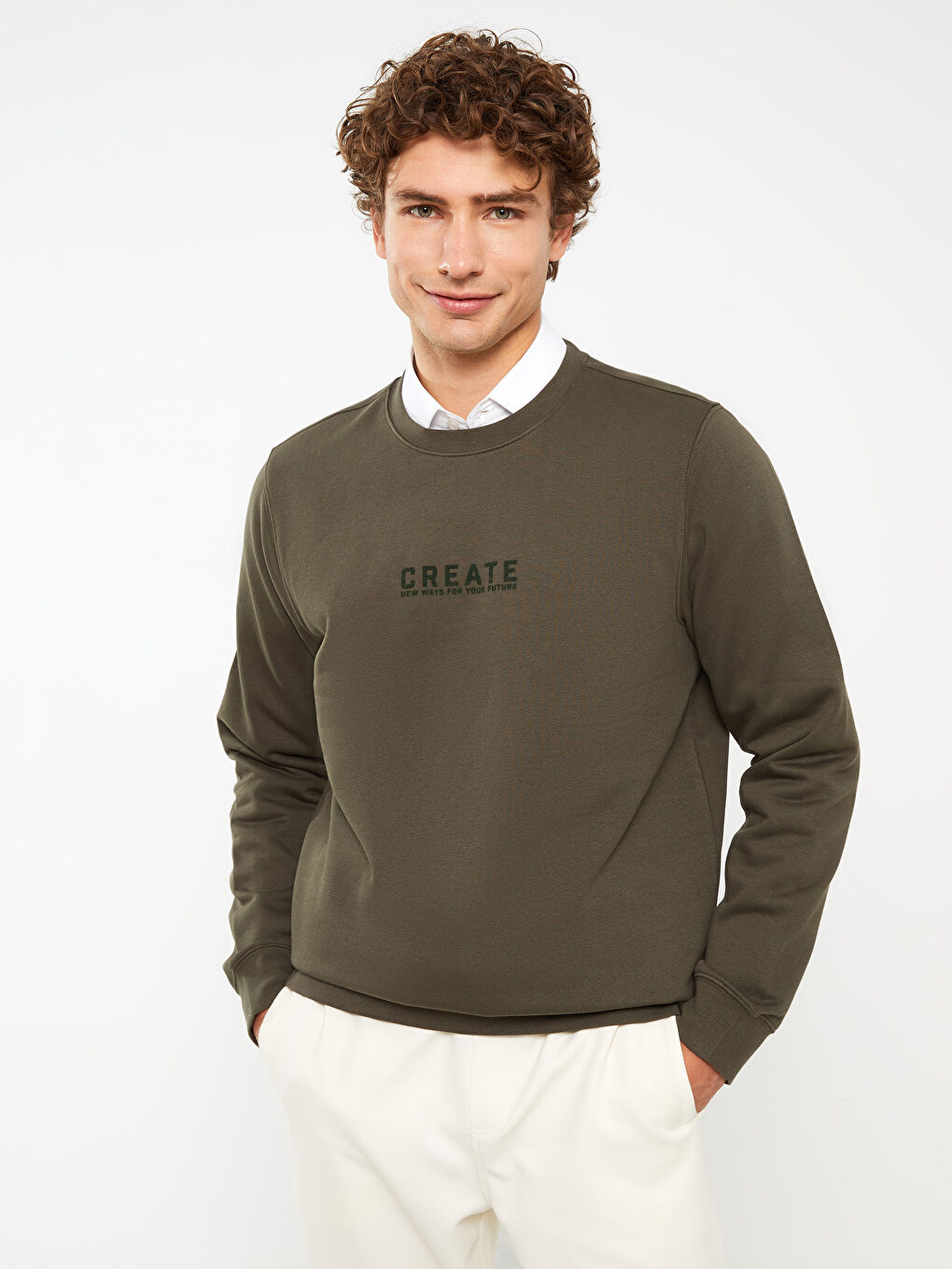 Crew Neck Printed Men's Thick Sweatshirt