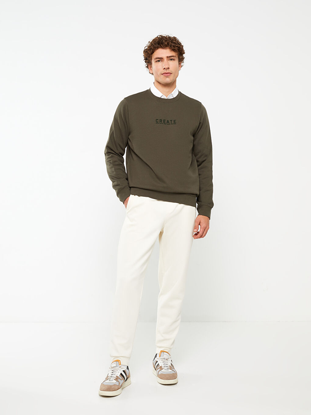 Crew Neck Printed Men's Thick Sweatshirt-2