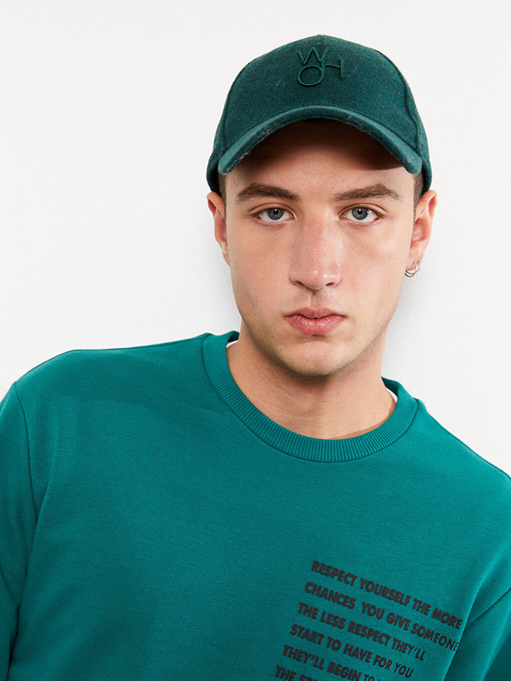 Yeşil Bisiklet Yaka Uzun Kollu Baskılı Erkek Sweatshirt-3