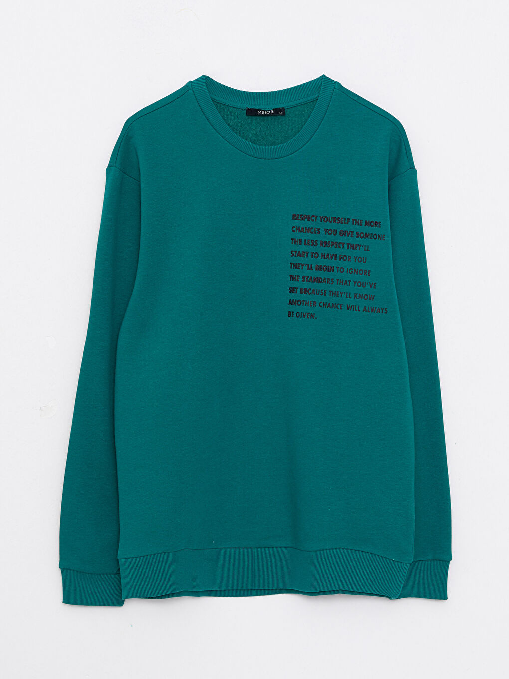 Yeşil Bisiklet Yaka Uzun Kollu Baskılı Erkek Sweatshirt-5