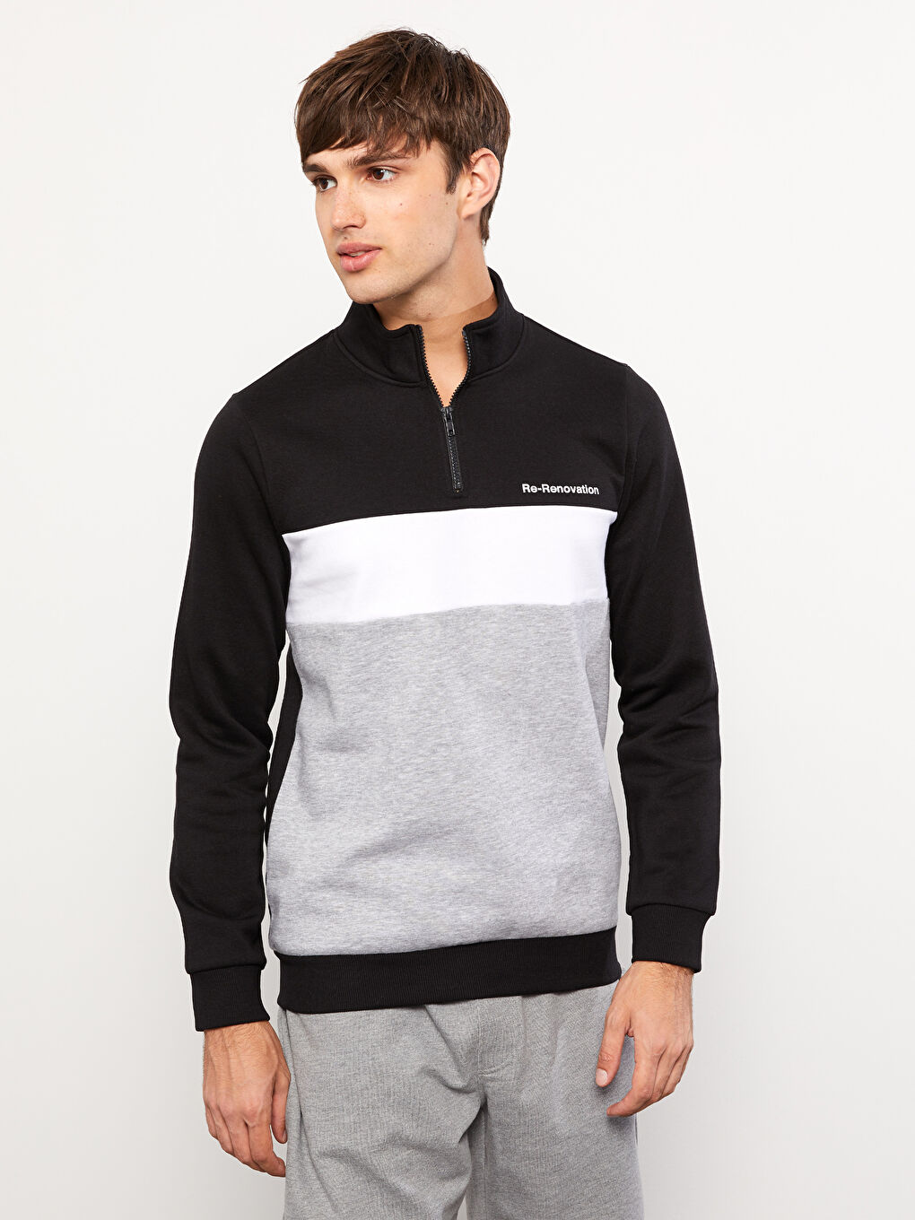 Funnel Neck Long Sleeve Color Block Men's Sweatshirt