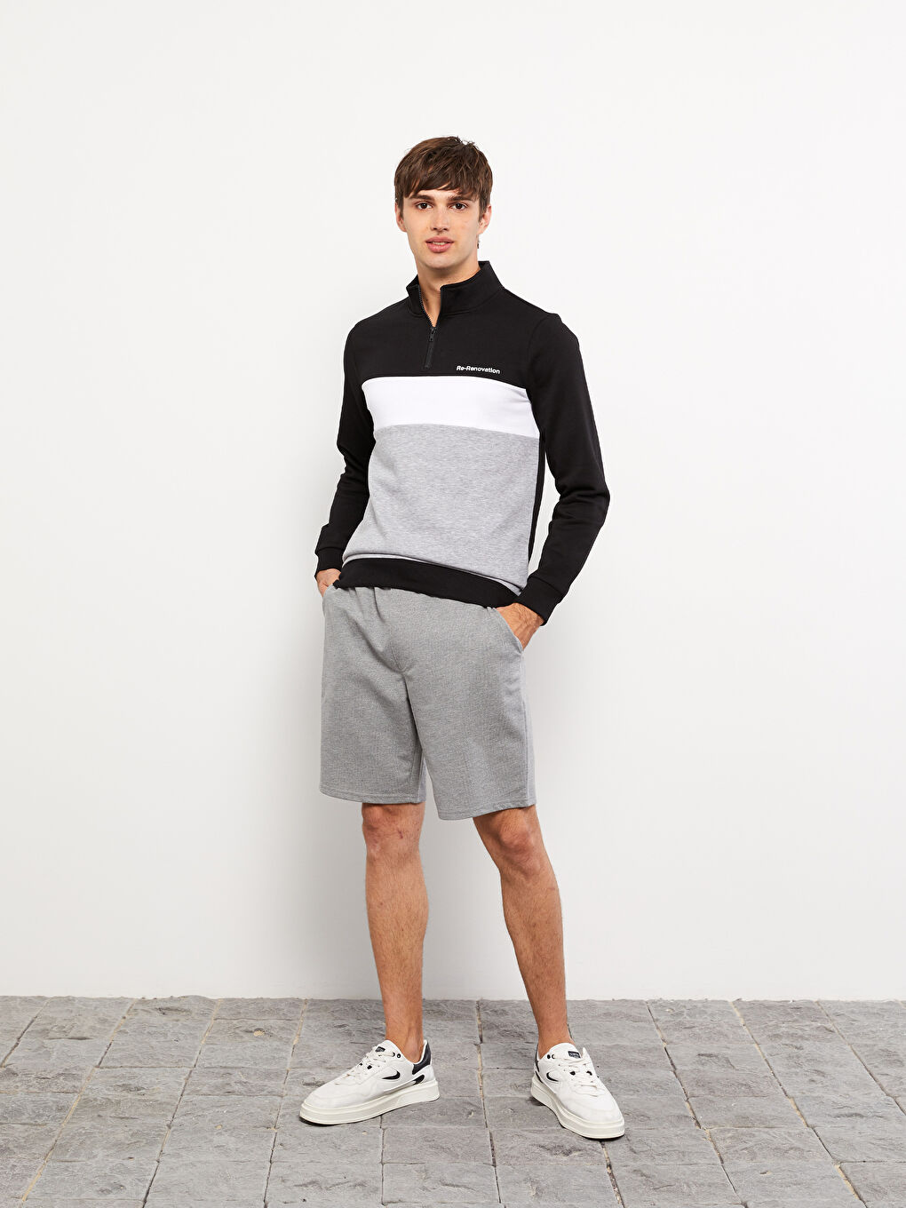 Funnel Neck Long Sleeve Color Block Men's Sweatshirt-2