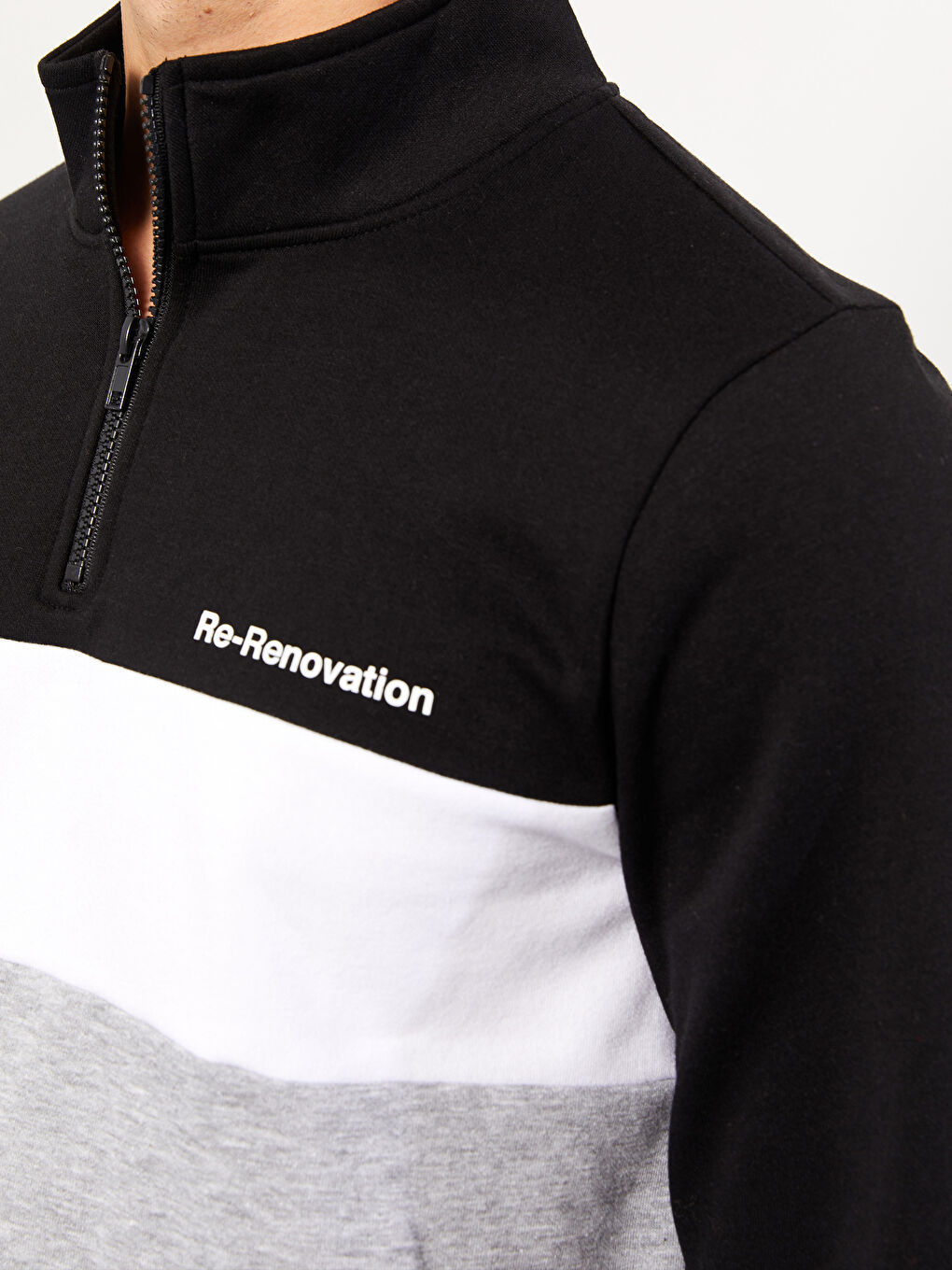 Funnel Neck Long Sleeve Color Block Men's Sweatshirt-3