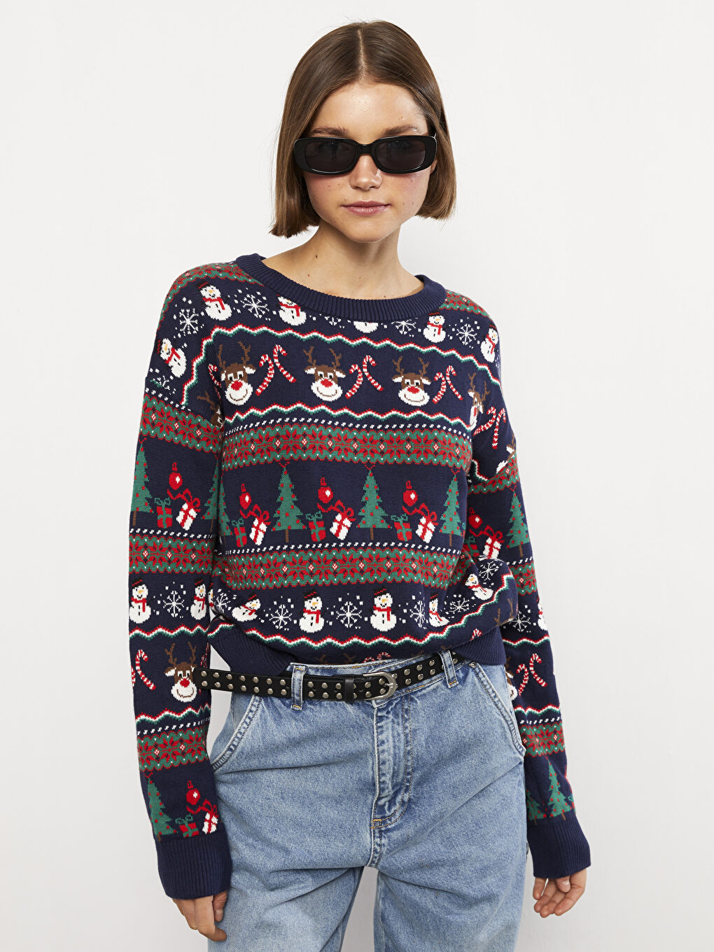 LCW Vision Rundhalsausschnitt Neujahrsmotiv Langarm Damen Strickpullover -W2CL35Z8-HFH