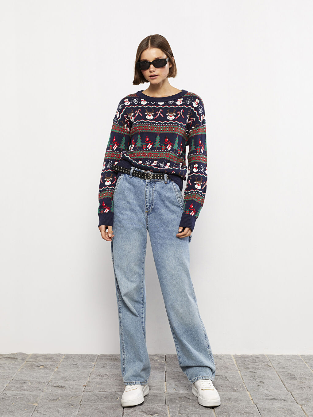 LCW Vision Rundhalsausschnitt Neujahrsmotiv Langarm Damen Strickpullover -W2CL35Z8-HFH