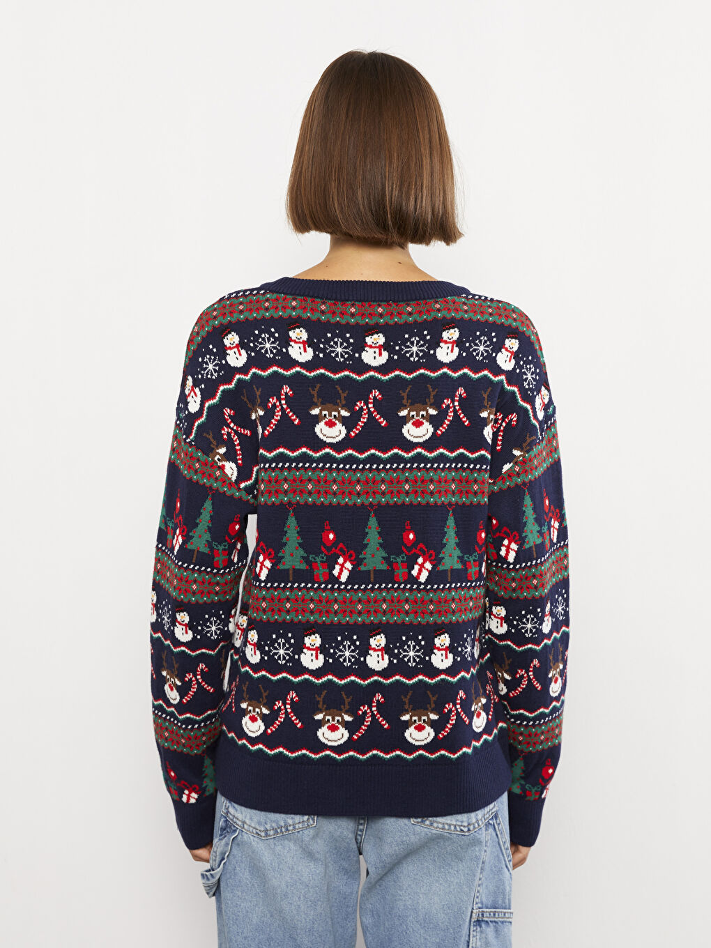 LCW Vision Rundhalsausschnitt Neujahrsmotiv Langarm Damen Strickpullover -W2CL35Z8-HFH
