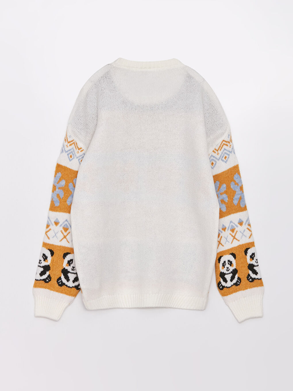 Ekru Bisiklet Yaka Desenli Uzun Kollu Kız Çocuk Triko Kazak-4