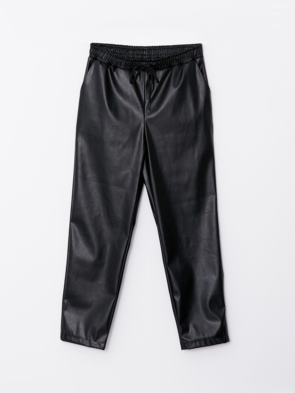 Elasticated Waist Faux Leather Women's Trousers-5