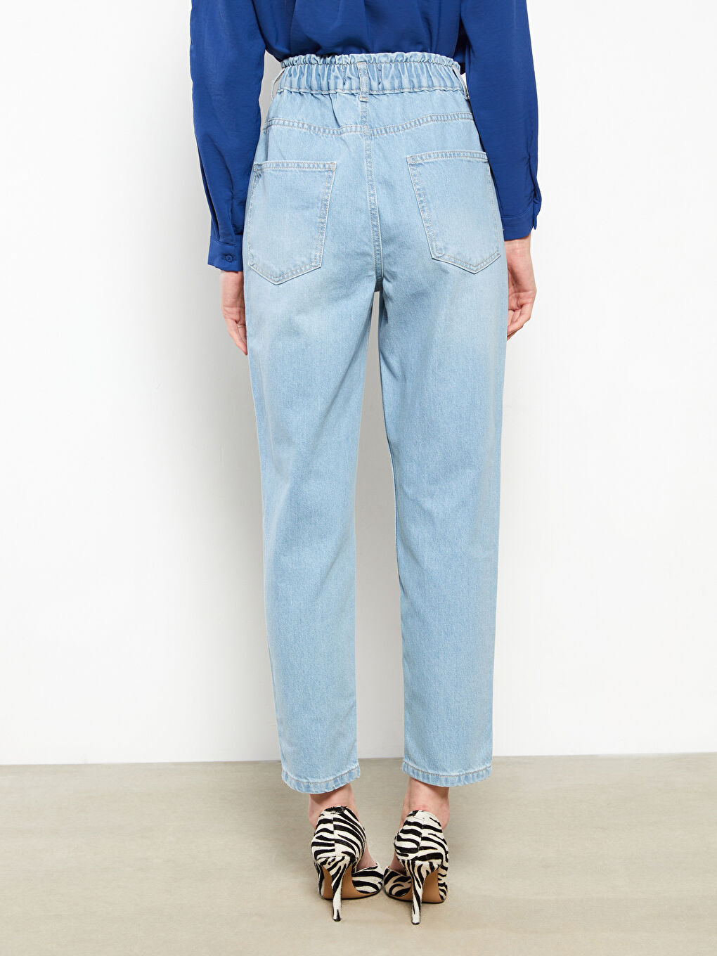 Women's High Waisted Relaxed Fit Regular Denim Trousers-4