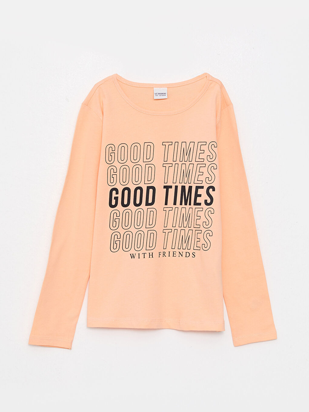 Crew Neck Printed Long Sleeve Cotton Girl T-shirt