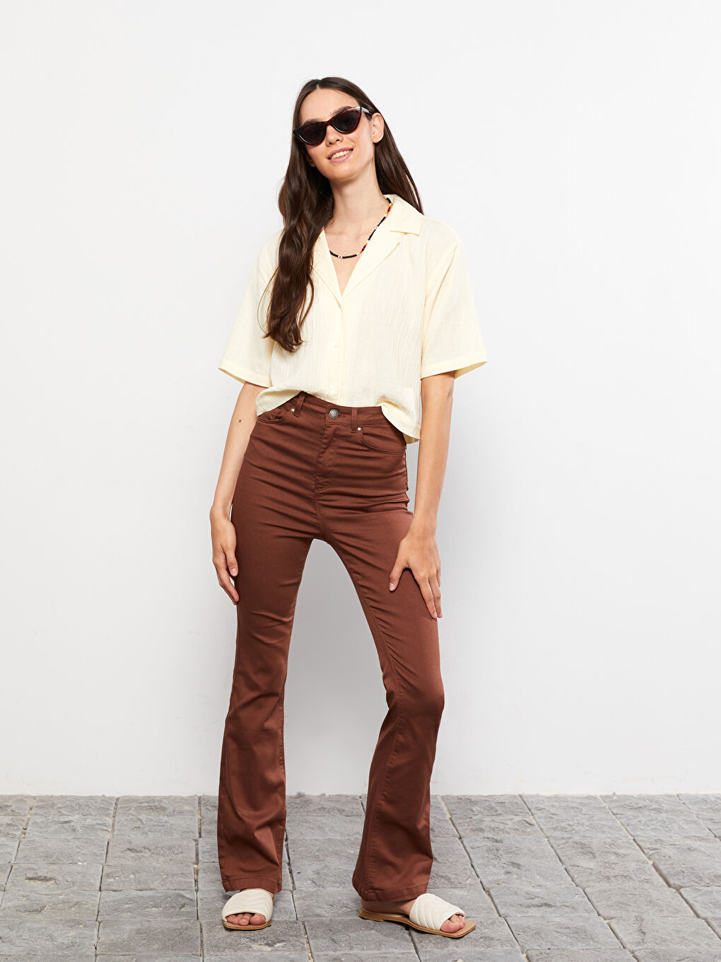 بنطلون وسط عالي رفيع واسع للسيدات-1