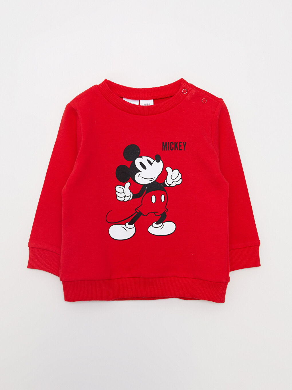Kırmızı Bisiklet Yaka Uzun Kollu Mickey Mouse Baskılı Sweatshirt ve Eşofman Alt Erkek Bebek 2'li Takım-1