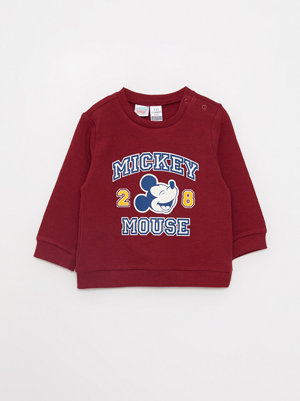 Bordo Bisiklet Yaka Uzun Kollu Mickey Mouse Baskılı Sweatshirt ve Eşofman Alt Erkek Bebek 2'li Takım-1