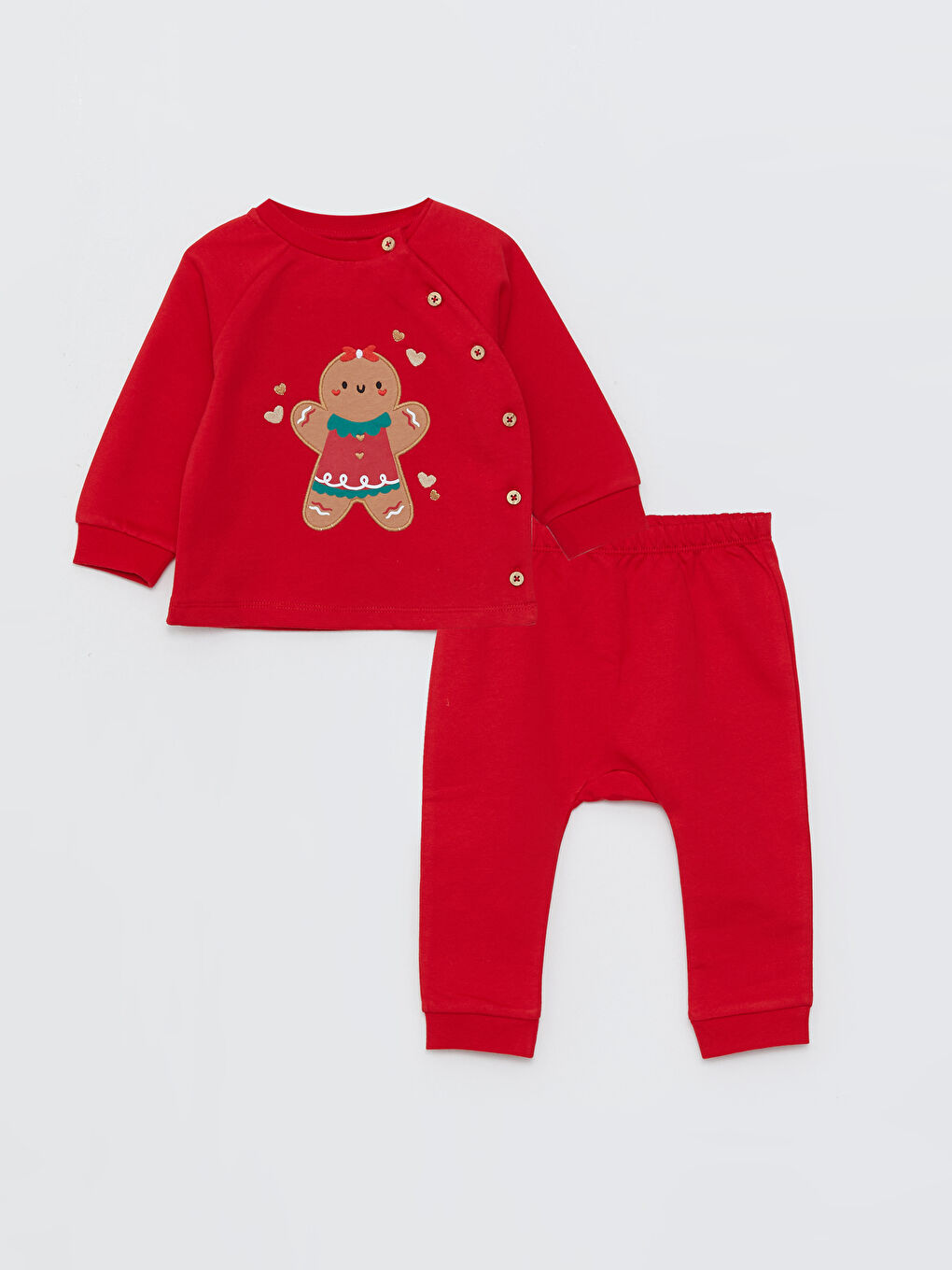 Kırmızı Bisiklet Yaka Uzun Kollu Baskılı Kız Bebek Hırka ve Pantolon 2'li Takım